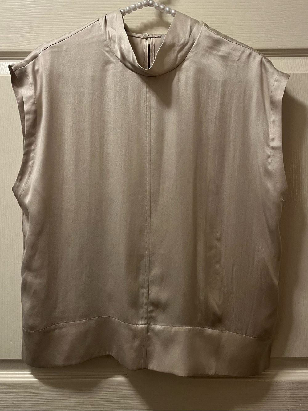 Everlane Taupe/Champagne Sleeveless Silk Mock Neck Top With Toe Back Size 6
